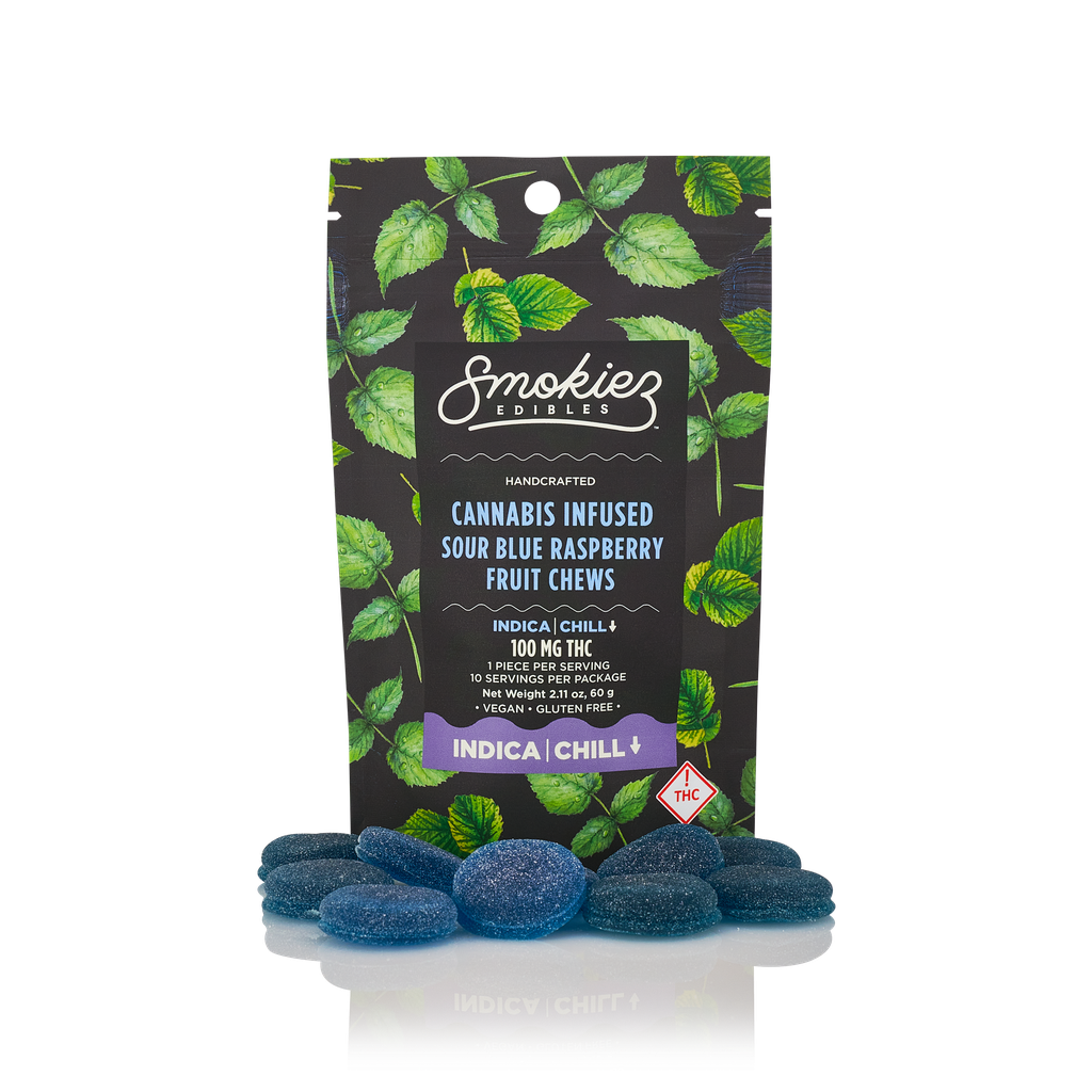 Smokiez Sour Blue Raspberry Fruit Chews Gummies 100mg 10pk