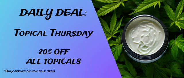 Cannabis Promo, Cannabis Sales, Cannabis Discounts, Cannabis on Sale, Tranquil Tuesday 20% Off Topicals