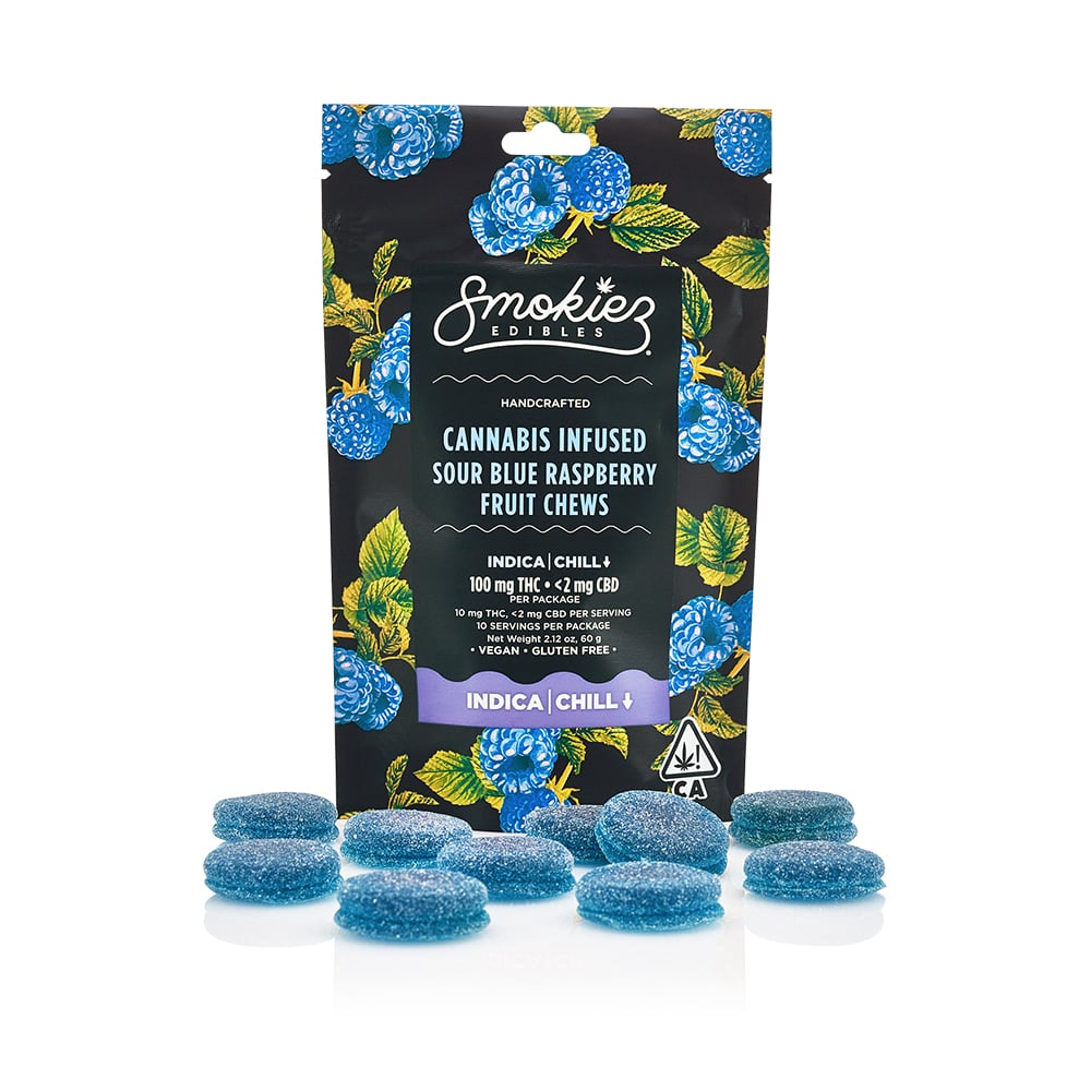 Smokiez Sour Blue Raspberry Gummies 10 Pack | 100mg