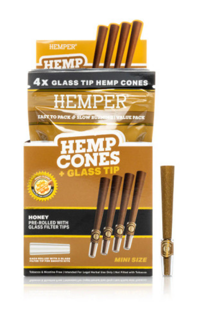 Hemp Pre-Rolled Cones with Glass Tip (Honey) (4pk) Hemper