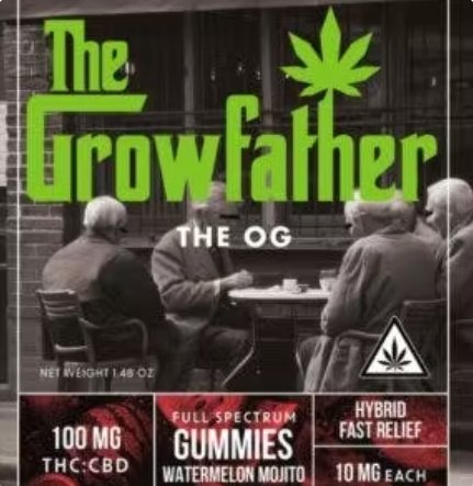 The Growfather Watermelon Mojito 1:1 THC:CBD "Fast Relief" Gummies 100mg