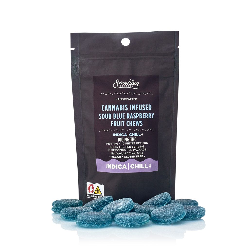 Smokiez Sour Blue Raspberry Fruit Chews 10pk 100mg