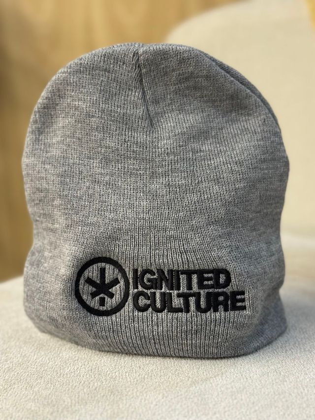 Grey Beanie No Cuff Black Logo IGNITED CULTURE