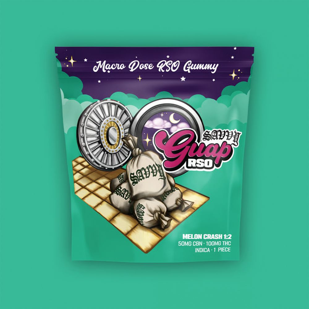 Savvy Melon Crash 1:2 CBN:THC RSO Guap Gummies 50mg | 100mg