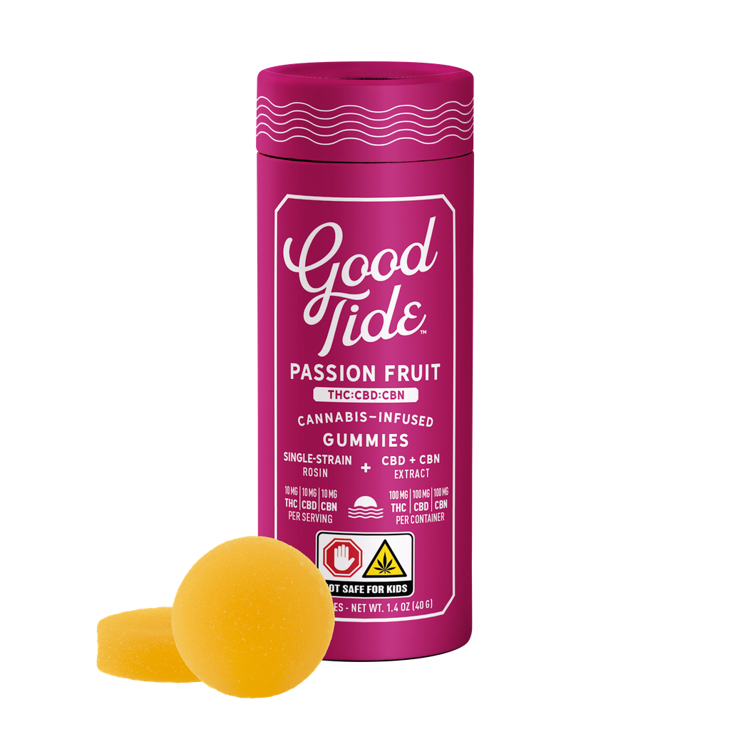 Good Tide Passion Fruit 1THC:1CBD:1CBN Gummies 100mg/10pk