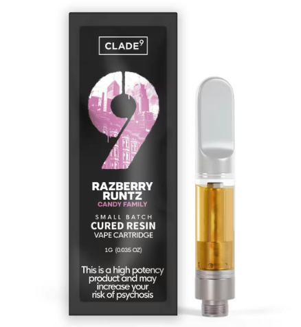 Clade 9 Razberry Runtz 510 Thread Cured Resin Cartridge 1g