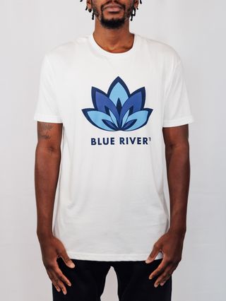 White and Blue Lotus Short Sleeve Blue River Terps - Apparel