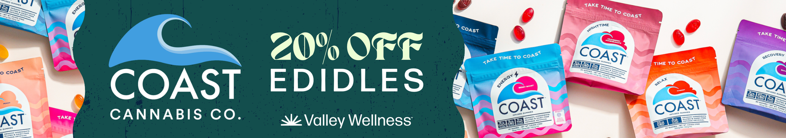 Cannabis Promo, Cannabis Sales, Cannabis Discounts, Cannabis on Sale, 20% OFF COAST Gummies!