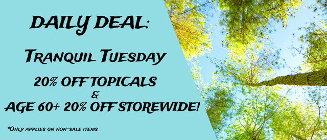 Cannabis Promo, Cannabis Sales, Cannabis Discounts, Cannabis on Sale, Tranquil Tuesday Seniors 60+ 20% Off