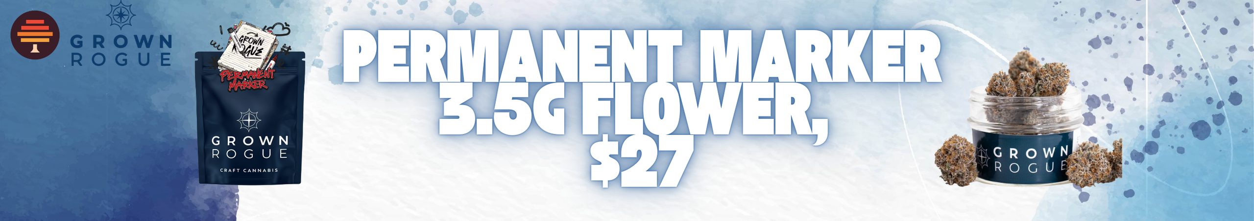 Cannabis Promo, Cannabis Sales, Cannabis Discounts, Cannabis on Sale, Grown Rogue-Permanent Marker 3.5g Flower, $27