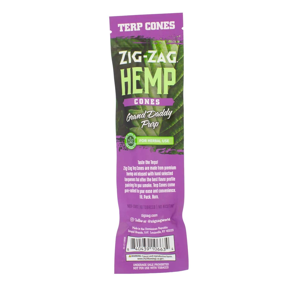 Grand Daddy Purp Hemp Cones 2ct Zig Zag