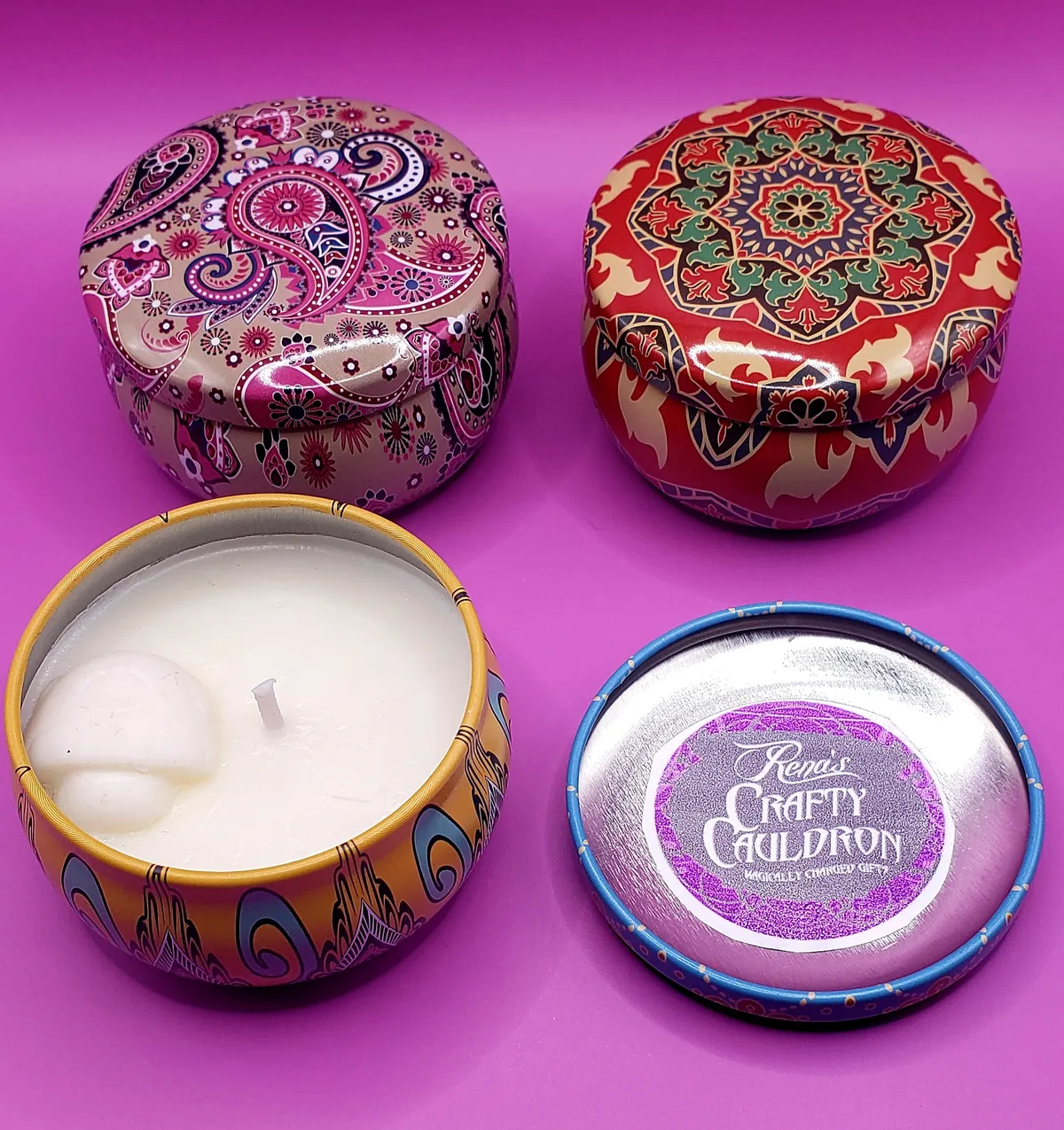 Sweet Peach [2.5oz/Psychedelic Tin] Crafty Cauldron Candle