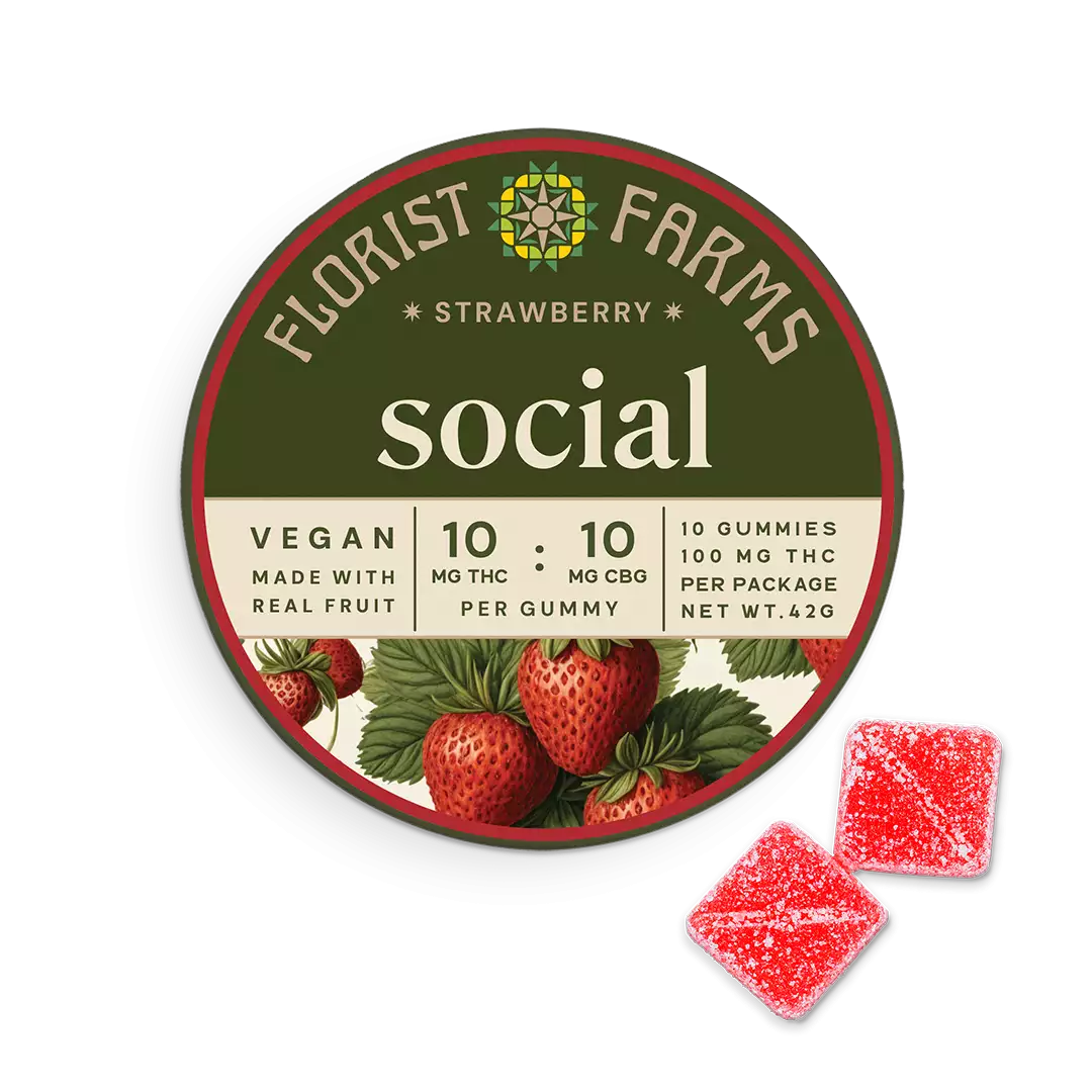 Florist Farms Social (Strawberry) 1:1 CBG:THC Gummies 10MG