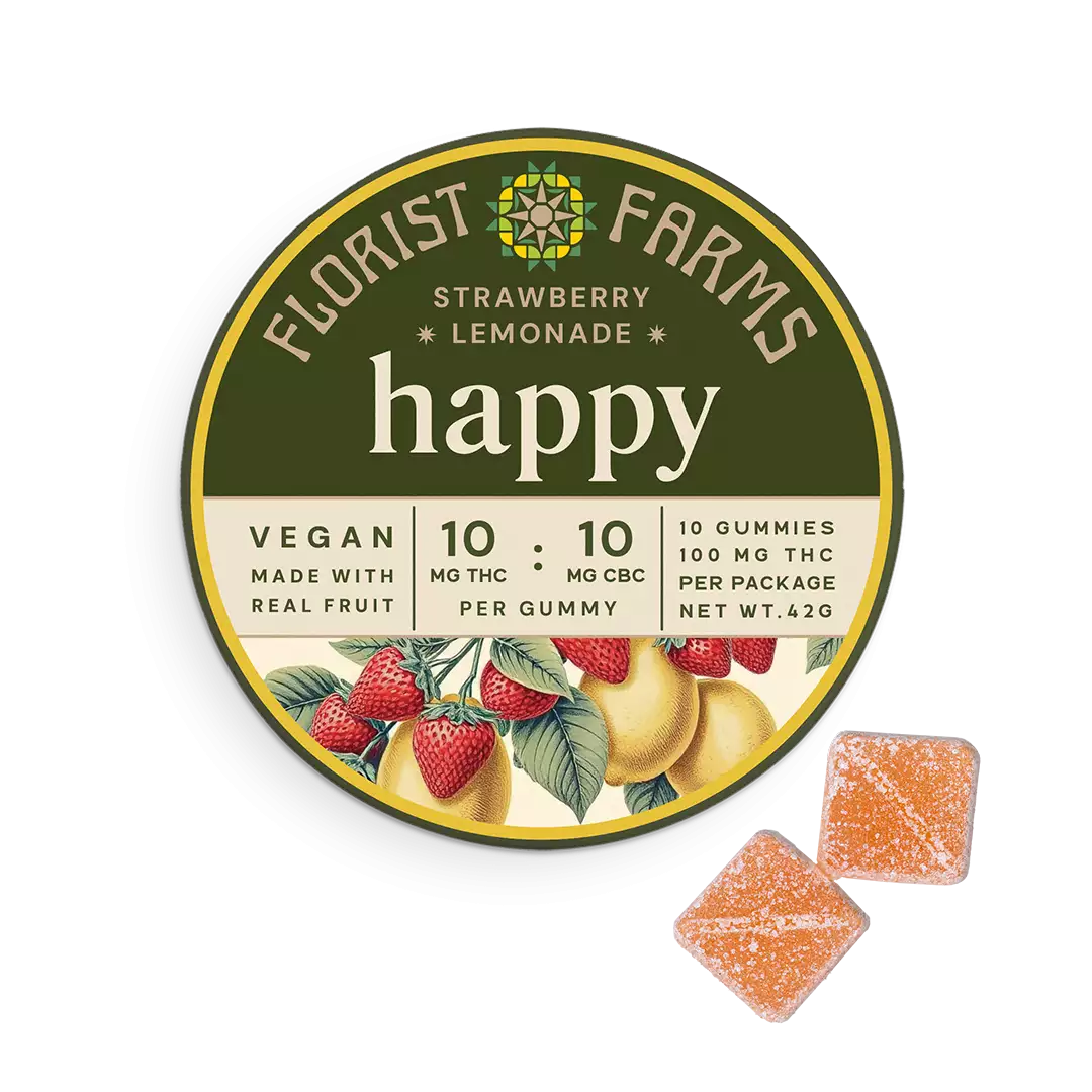 Florist Farms Happy (Strawberry Lemonade) 1:1 THC:CBC Gummies 10MG