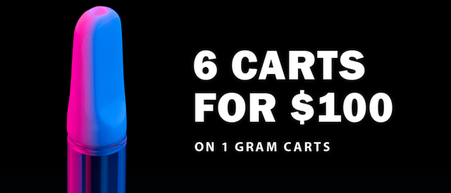 Cannabis Promo, Cannabis Sales, Cannabis Discounts, Cannabis on Sale, 6 Carts for $100