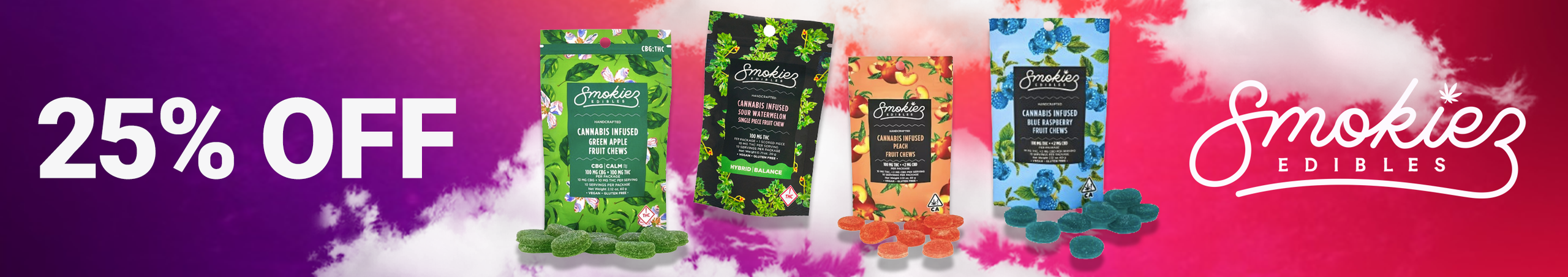 Cannabis Promo, Cannabis Sales, Cannabis Discounts, Cannabis on Sale, Smokiez EDLP 25%