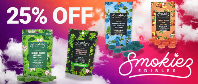 Cannabis Promo, Cannabis Sales, Cannabis Discounts, Cannabis on Sale, Smokiez EDLP 25%