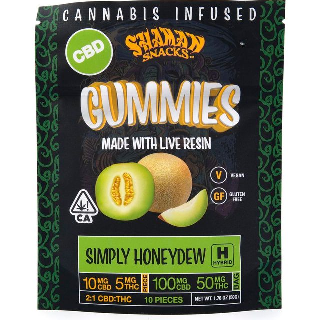 Simply Honeydew 2:1 CBD:THC 10 Pack Gummies Shaman Snacks