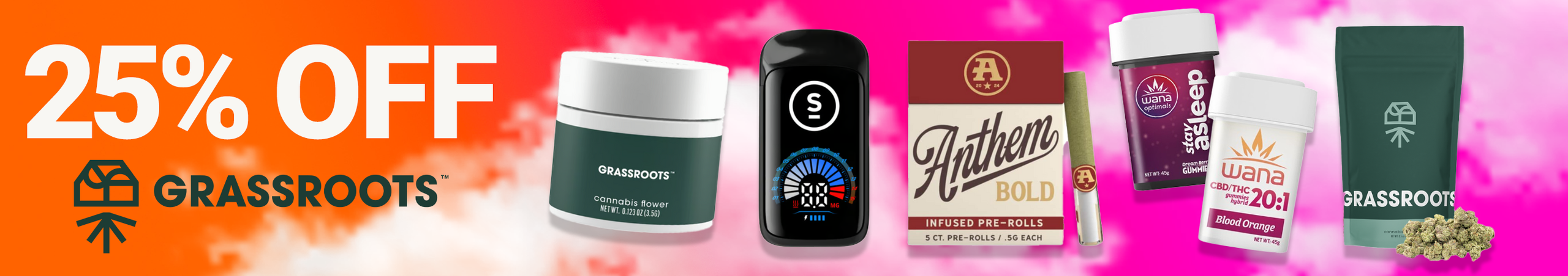Cannabis Promo, Cannabis Sales, Cannabis Discounts, Cannabis on Sale, Grassroots Daily Deal 25%