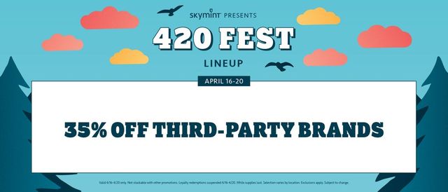 Cannabis Promo, Cannabis Sales, Cannabis Discounts, Cannabis on Sale, 4/20 @ Skymint: 35% off 3rd-Party Brands