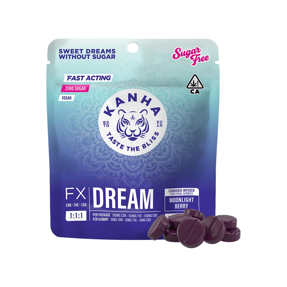 Fast-Acting Nano Dream 1:1:1 CBN:THC:CBD Moonlight Berry 10pk Gummies KANHA