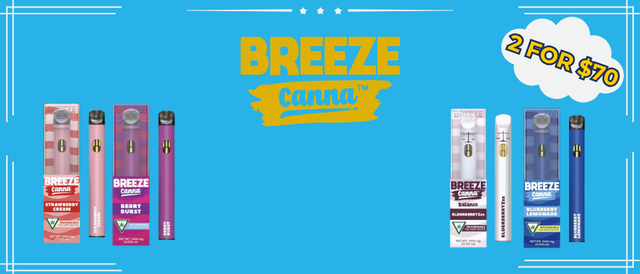 Cannabis Promo, Cannabis Sales, Cannabis Discounts, Cannabis on Sale, Breeze Canna Vapes 2 for $70