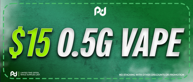 Cannabis Promo, Cannabis Sales, Cannabis Discounts, Cannabis on Sale, $15.00  0.5G Vapes