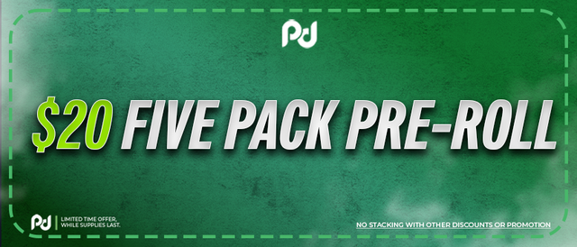 Cannabis Promo, Cannabis Sales, Cannabis Discounts, Cannabis on Sale, $20.00 5 Pack Prerolls