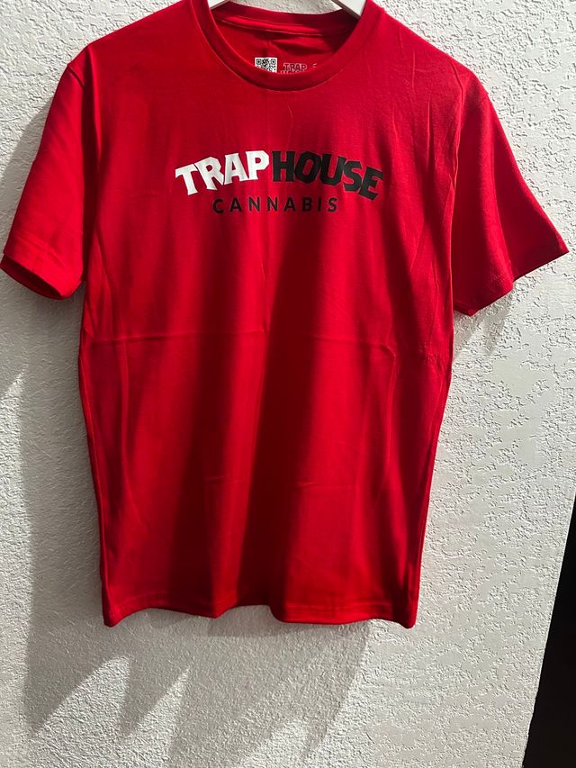 White Text Front Full Back Logo on Red Trap House