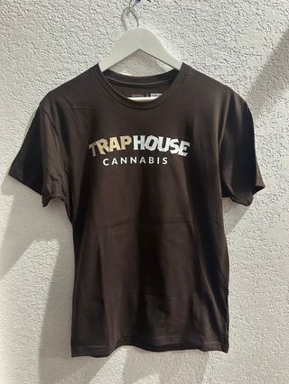 Tan Trap Front Text White Back Logo on Brown Trap House