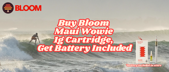Cannabis Promo, Cannabis Sales, Cannabis Discounts, Cannabis on Sale, Buy Maui Wowie 1g Cartridge, Get Bloom Battery Included