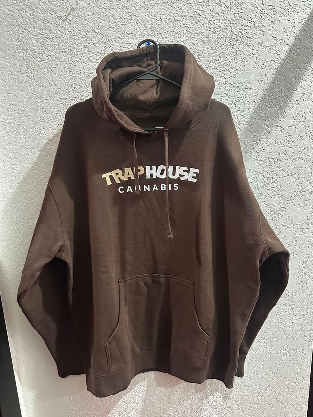 Tan Front Text Full Back Logo on Brown Trap House
