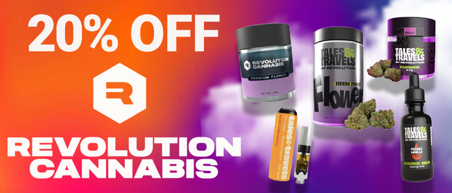 Cannabis Promo, Cannabis Sales, Cannabis Discounts, Cannabis on Sale, Revolution Weekly 20%