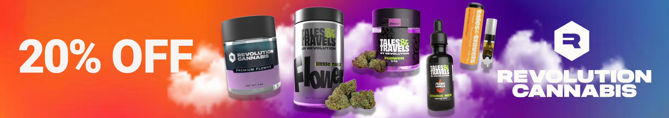 Cannabis Promo, Cannabis Sales, Cannabis Discounts, Cannabis on Sale, Revolution Weekly 20%