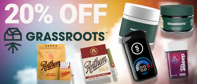 Cannabis Promo, Cannabis Sales, Cannabis Discounts, Cannabis on Sale, Grassroots Weekly 20%