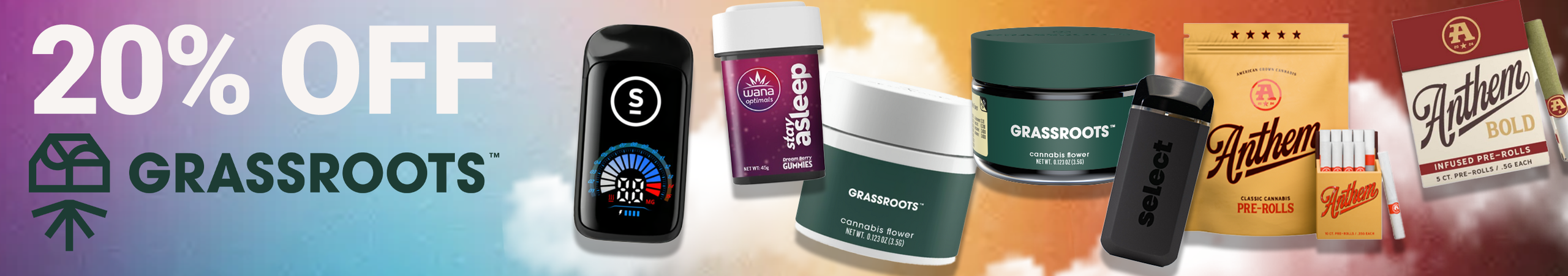Cannabis Promo, Cannabis Sales, Cannabis Discounts, Cannabis on Sale, Grassroots Weekly 20%