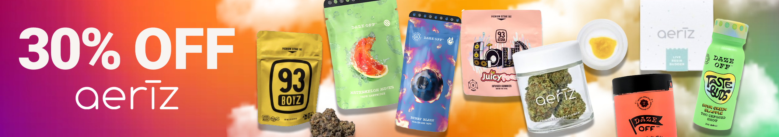 Cannabis Promo, Cannabis Sales, Cannabis Discounts, Cannabis on Sale, Aeriz Weekly 30%
