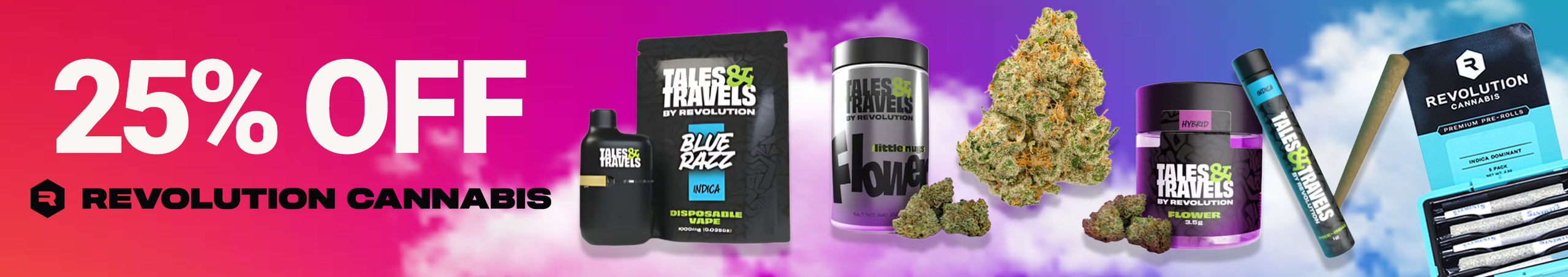 Cannabis Promo, Cannabis Sales, Cannabis Discounts, Cannabis on Sale, Revolution Weekly 25%