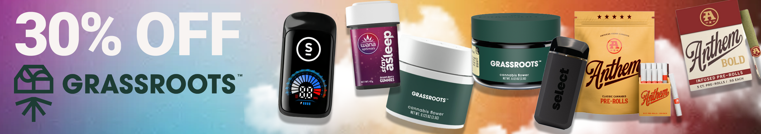 Cannabis Promo, Cannabis Sales, Cannabis Discounts, Cannabis on Sale, Grassroots Weekly 30%