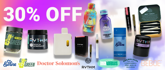 Cannabis Promo, Cannabis Sales, Cannabis Discounts, Cannabis on Sale, GTI Weekly 30%