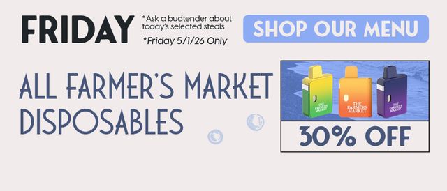 Cannabis Promo, Cannabis Sales, Cannabis Discounts, Cannabis on Sale, Farmers Market 30%