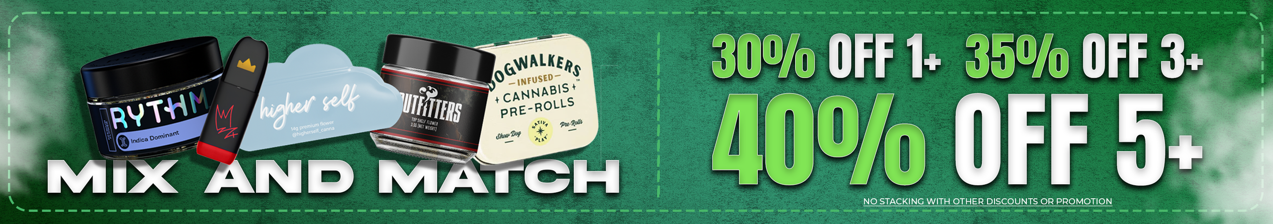 Cannabis Promo, Cannabis Sales, Cannabis Discounts, Cannabis on Sale, 35% Off 3+, 40% Off 5+