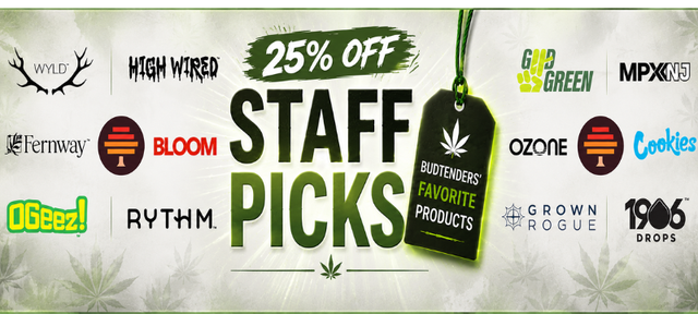 Cannabis Promo, Cannabis Sales, Cannabis Discounts, Cannabis on Sale, Staff Picks 25% OFF