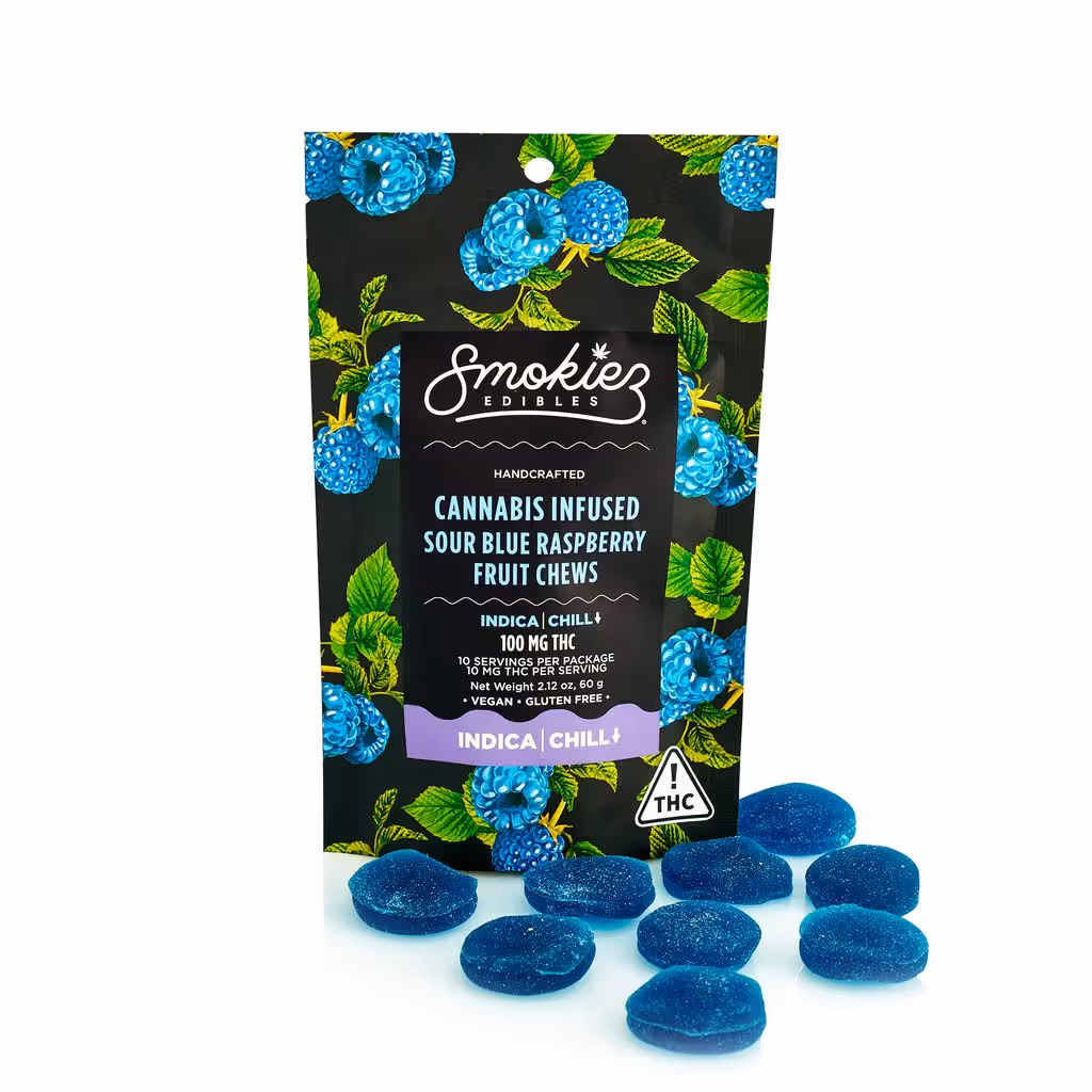 Sour Blue Raspberry Indica 100mg Smokiez Edibles