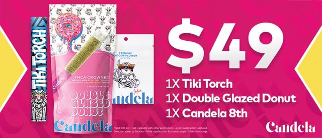 Cannabis Promo, Cannabis Sales, Cannabis Discounts, Cannabis on Sale, $49 Candela Bundle: 8th, 1.2g Tarantula, & 1.5g Donut