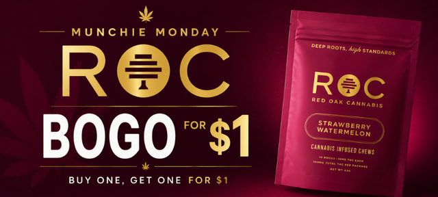 Cannabis Promo, Cannabis Sales, Cannabis Discounts, Cannabis on Sale, Munchie Mondays: Buy 1 ROC 10pk Edibles, Get 1 for 0.01