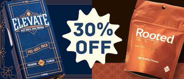 Cannabis Promo, Cannabis Sales, Cannabis Discounts, Cannabis on Sale, 30% off Elevate/Rooted