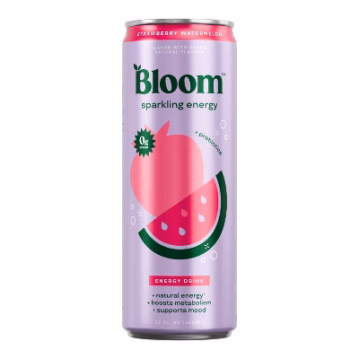 Bloom Sparkling Straw/Watermelon Energy Drink 12oz Blossom Flower