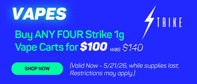 Discounts and Best Deals for cannabis products online | Buy ANY 4 For $100  - Strike 1g Vape Carts | BluLight Cannabis - Woodbury Heights | Woodbury  Heights