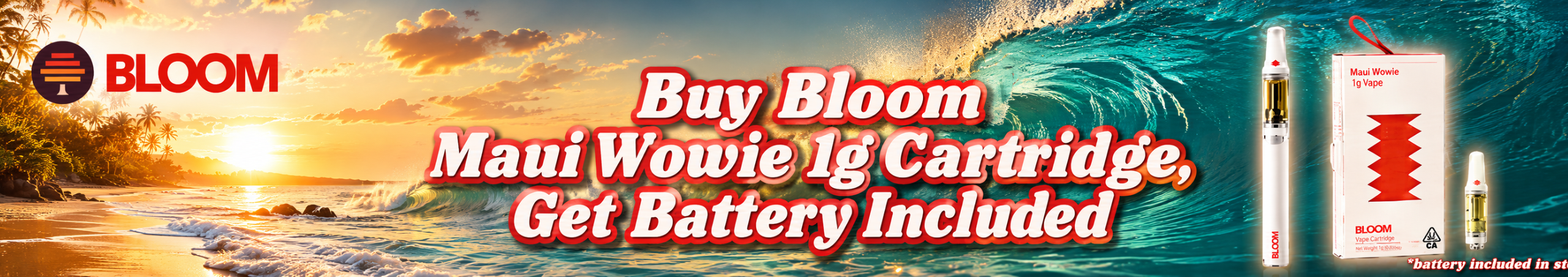 Cannabis Promo, Cannabis Sales, Cannabis Discounts, Cannabis on Sale, Buy Maui Wowie 1g Cartridge, Get Bloom Battery Included
